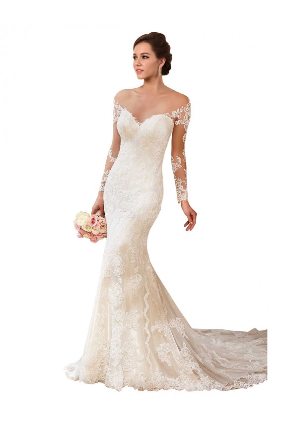 Lace Sweetheart Long Sleeves Chapel Train Wedding Gowns Essex