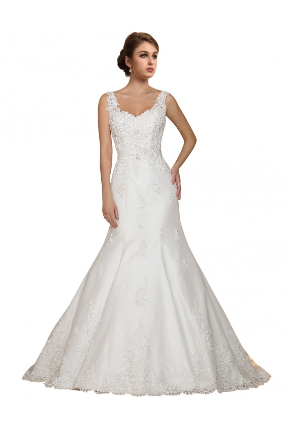 Lace V-Neck Cap Sleeves Chapel Train Wedding Dress Essex
