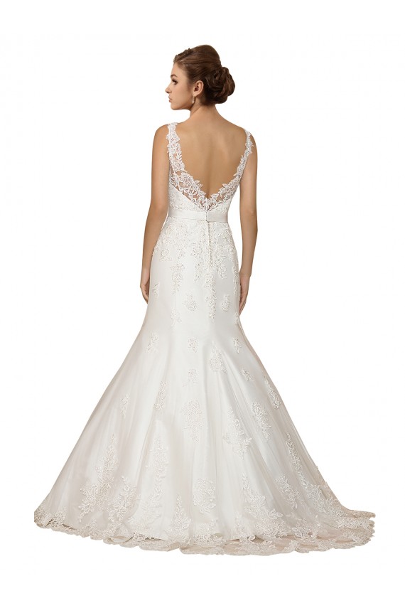 Lace V-Neck Cap Sleeves Chapel Train Wedding Dress Essex