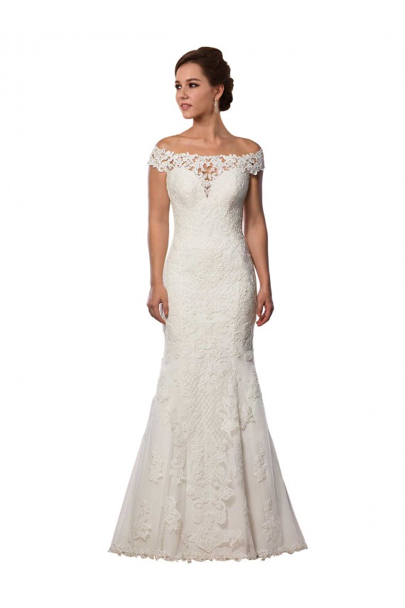 Lace Off the Shoulder Cap Sleeves Ivory Chapel Train Boho Wedding Dress Essex