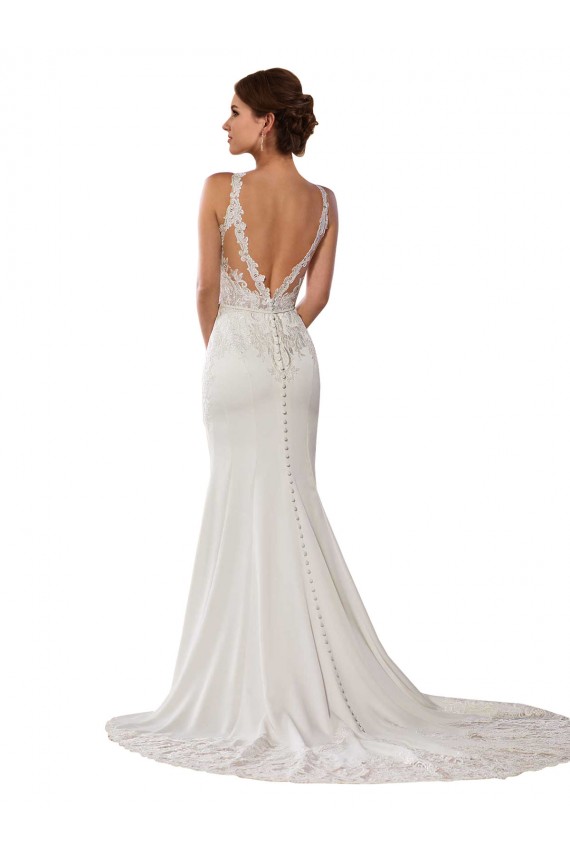 Lace High Neck Sleeveless V-Back Chapel Train Modern Wedding Dress Essex