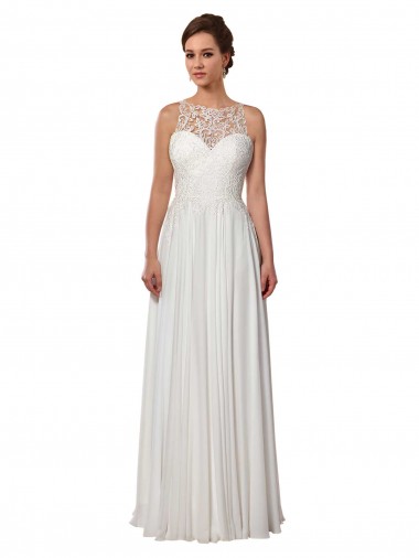 Soft Chiffon Illusion Neck Sleeveless Sweep Train Boho Wedding Dress Essex