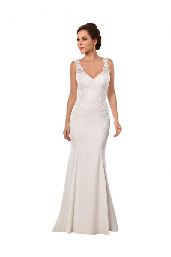 Lace & Stretch Crepe V-Neck Sleeveless Chapel Train Sexy Wedding Dress Essex