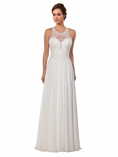 Soft Chiffon Illusion Neck Sleeveless Chapel Train Wedding Dress Essex