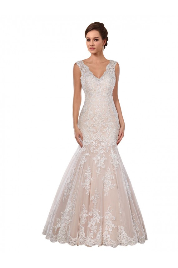 Lace V-Neck Sleeveless Chapel Train Modern Wedding Dress Essex