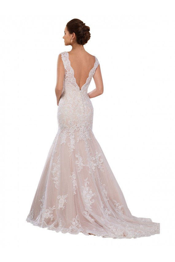 Lace V-Neck Sleeveless Chapel Train Modern Wedding Dress Essex