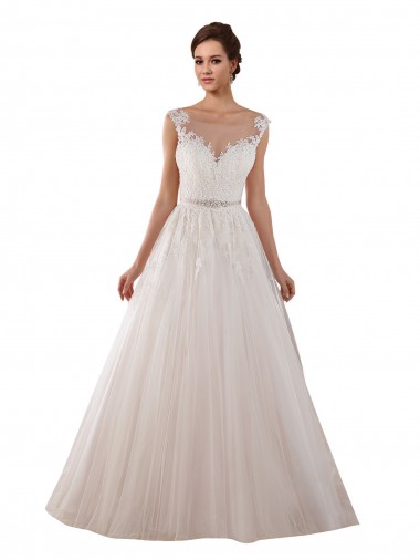 Tulle & Lace Sweetheart Sleeveless Keyhole Back Ivory Chapel Train Wedding Dress Essex