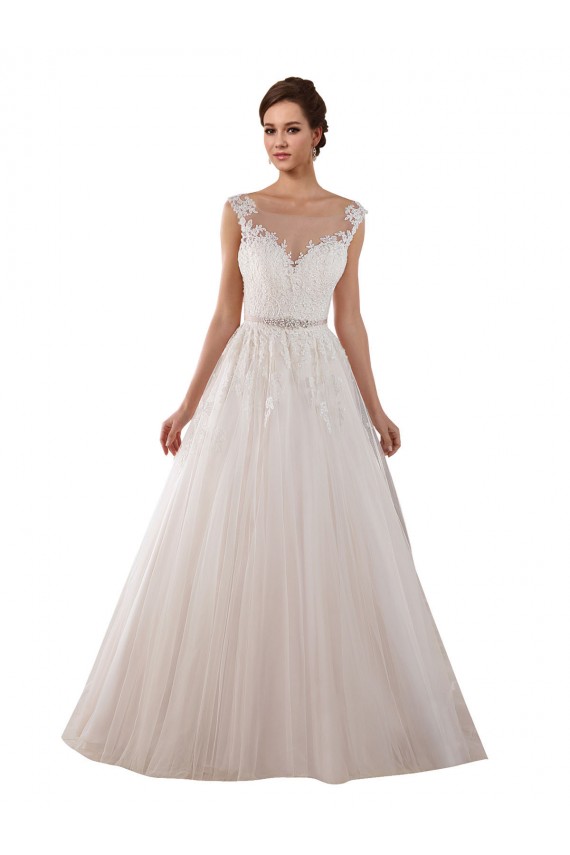 Tulle & Lace Sweetheart Sleeveless Keyhole Back Ivory Chapel Train Wedding Dress Essex