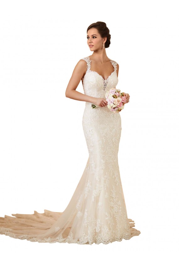Lace Sweetheart Sleeveless Keyhole Back Chapel Train Modern Wedding Dress Essex