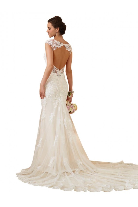 Lace Sweetheart Sleeveless Keyhole Back Chapel Train Modern Wedding Dress Essex
