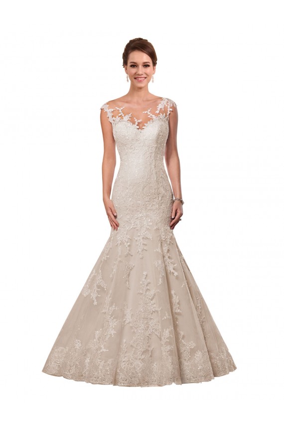 Lace Illusion Neck Cap Sleeves Chapel Train Wedding Dress Essex