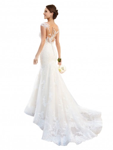 Lace Illusion Neck Cap Sleeves Chapel Train Wedding Dress Essex