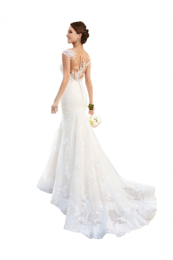 Lace Illusion Neck Cap Sleeves Chapel Train Wedding Dress Essex