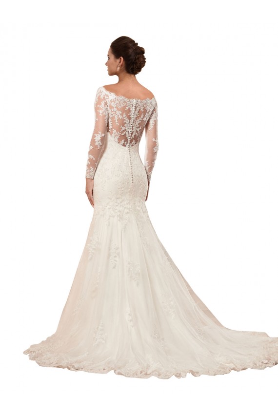 Lace Bateau Neck Long Sleeves Chapel Train Sexy Wedding Dress Essex