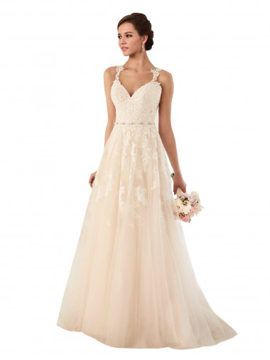Tulle & Lace Sweetheart Sleeveless Ivory Chapel Train Wedding Dress Essex
