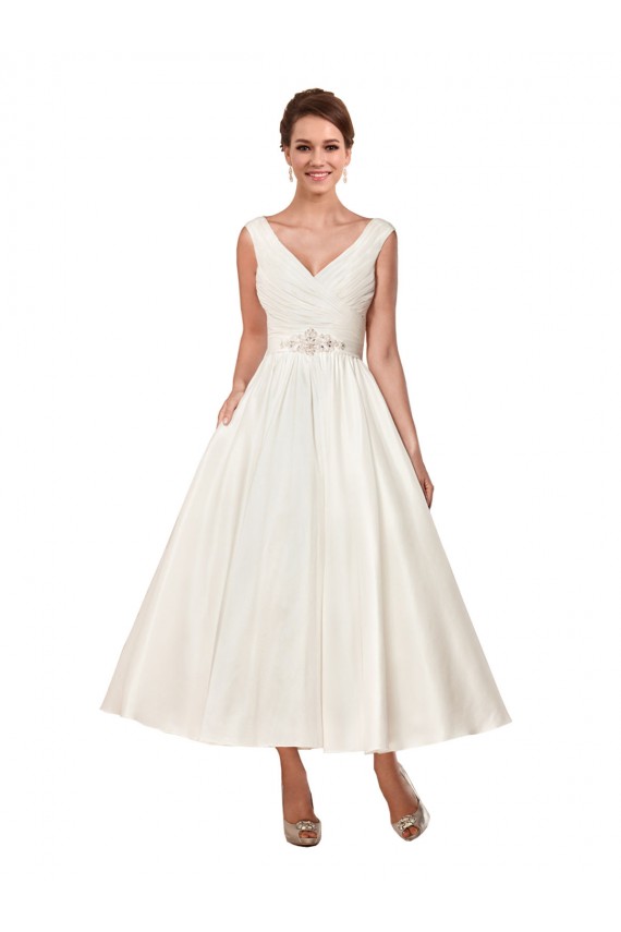 Satin V-Neck Sleeveless Ankle Length Wedding Dress Essex
