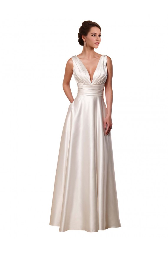 Satin V-Neck Sleeveless Chapel Train Wedding Gowns Essex