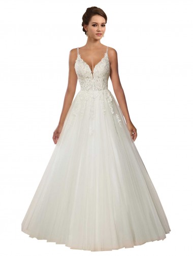 Tulle & Lace Spaghetti Straps Sleeveless Chapel Train Boho Wedding Dress Essex