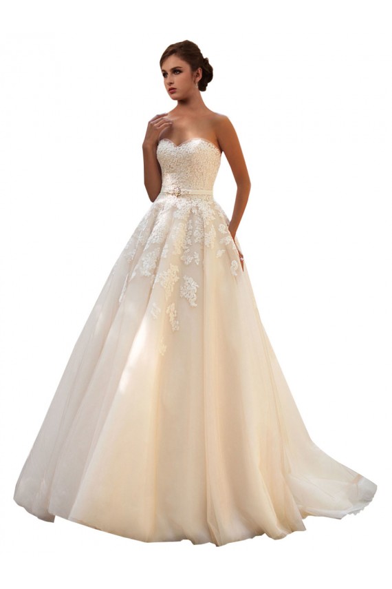 Tulle & Lace Ball Gown Sleeveless Ivory & Champagne Chapel Train Wedding Dress Essex
