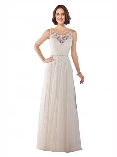 Tulle Illusion Neck Sleeveless Sweep Train Boho Wedding Dress Essex