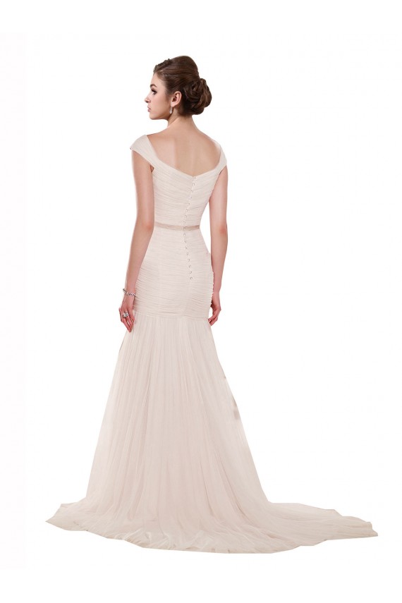 Tulle Off the Shoulder Sleeveless Chapel Train Beach Wedding Dress Essex