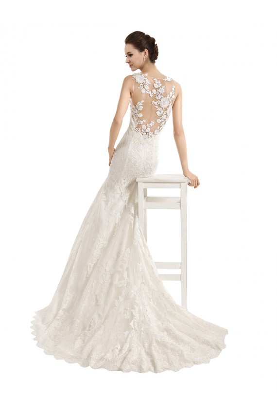 Lace Illusion Neck Sleeveless Chapel Train Wedding Dress Essex