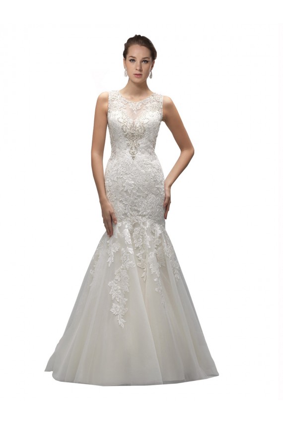 Tulle & Lace Illusion Neck Sleeveless Sweep Train Wedding Dress Essex