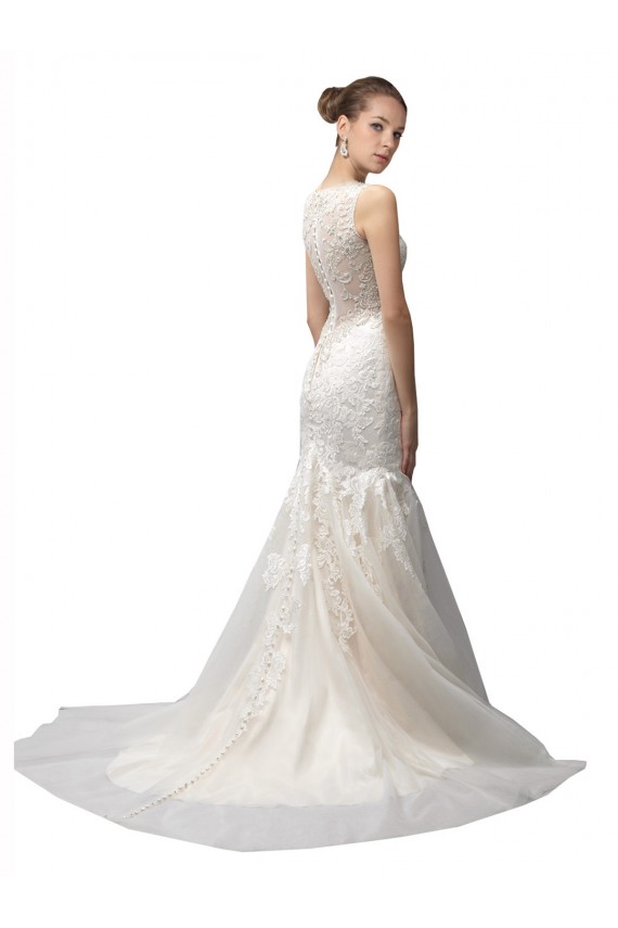 Tulle & Lace Illusion Neck Sleeveless Sweep Train Wedding Dress Essex