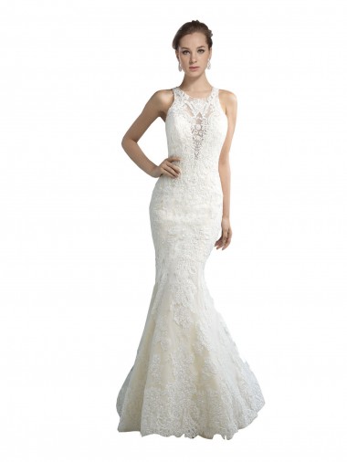 Tulle Illusion Neck Sleeveless Chapel Train Beach Wedding Dress Essex