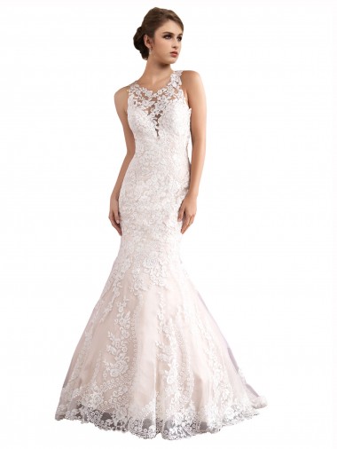 Tulle & Lace Illusion Neck Sleeveless Cathedral Train Wedding Dress Essex