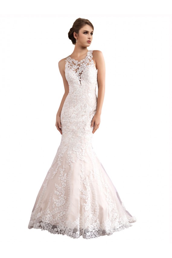 Tulle & Lace Illusion Neck Sleeveless Cathedral Train Wedding Dress Essex