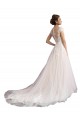 Tulle & Lace Illusion Neck Cap Sleeves Cathedral Train Beach Wedding Dress Essex