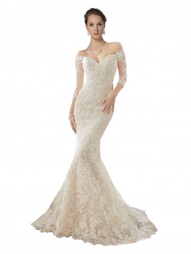 Tulle & Lace Off the Shoulder Long Sleeves Chapel Train Wedding Dress Essex