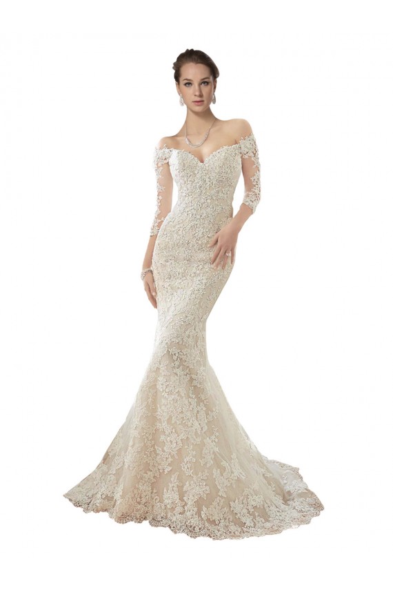 Tulle & Lace Off the Shoulder Long Sleeves Chapel Train Wedding Dress Essex