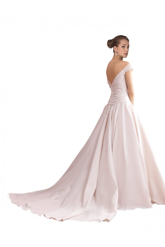 Satin Off the Shoulder Sleeveless V-Back Chapel Train Wedding Dresses Essex
