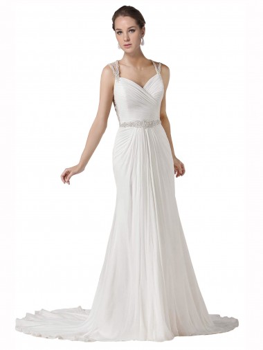 Soft Chiffon Sweetheart Sleeveless Chapel Train Beach Wedding Dress Essex