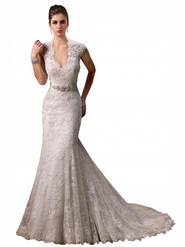 Lace Halter Neck Cap Sleeves Chapel Train Wedding Dresses Essex