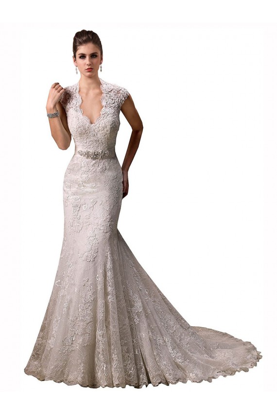 Lace Halter Neck Cap Sleeves Chapel Train Wedding Dresses Essex