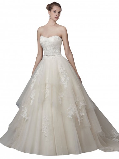 Tulle & Lace Scoop Neck Sleeveless Low Back Chapel Train Wedding Dress Essex