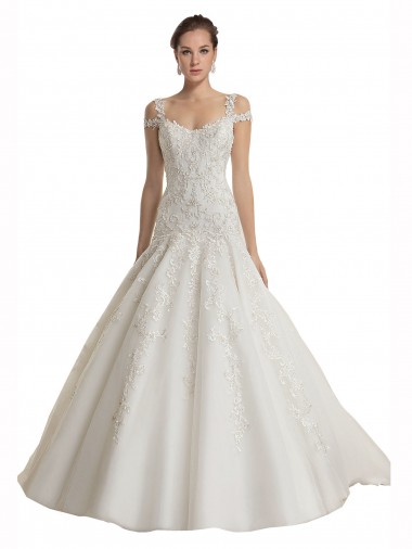 Tulle & Lace Off the Shoulder Sleeveless Sweep Train Wedding Dress Essex