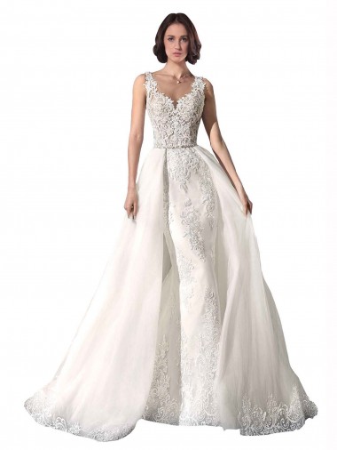 Tulle & Lace Sweetheart Sleeveless Chapel Train Wedding Dress Essex