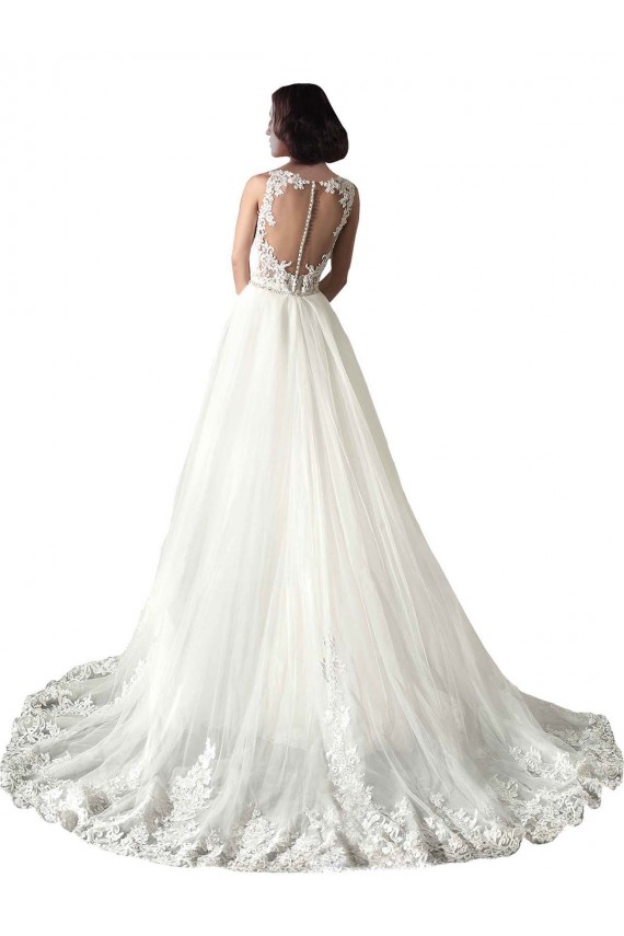 Tulle & Lace Sweetheart Sleeveless Chapel Train Wedding Dress Essex