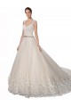 Tulle & Lace Sweetheart Sleeveless Ivory & Champagne Chapel Train Wedding Dress Essex