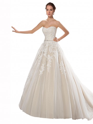 Tulle & Lace Strapless Sleeveless Chapel Train Wedding Dress Essex