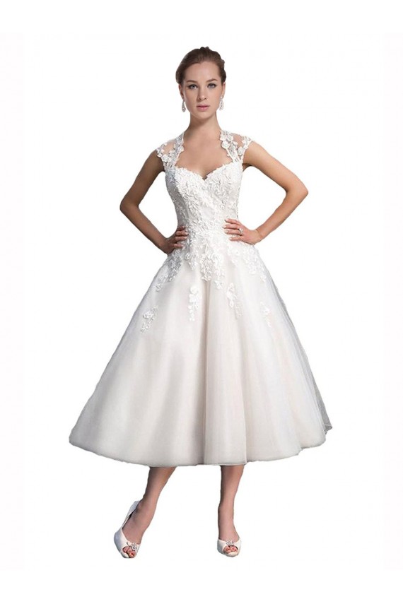 Tulle & Lace Sweetheart Sleeveless Tea Length Beach Wedding Dress Essex