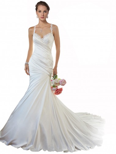 Satin Sweetheart Sleeveless Chapel Train Beach Wedding Gowns Essex