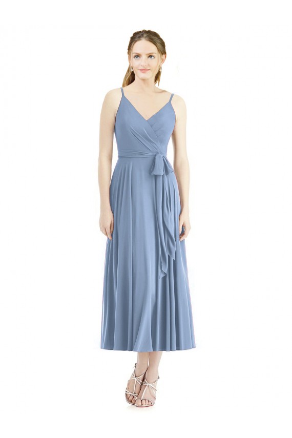 Soft Chiffon Spaghetti Straps Sleeveless Tea Length Bridesmaid Dress Essex