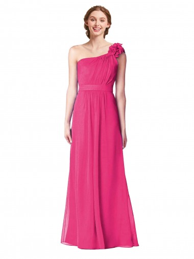 Soft Chiffon One Shoulder Sleeveless Azalea Long Bridesmaid Gown Essex