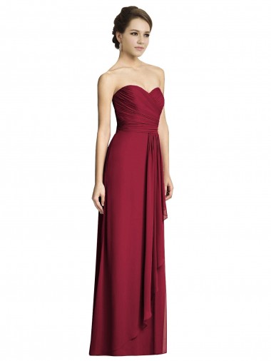Soft Chiffon Sweetheart Sleeveless Burgundy Long Formal Dress / Bridesmaid Dress Essex
