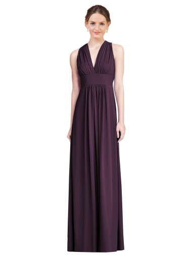 Soft Chiffon V-Neck Sleeveless Grape Long Bridesmaid Dress Essex